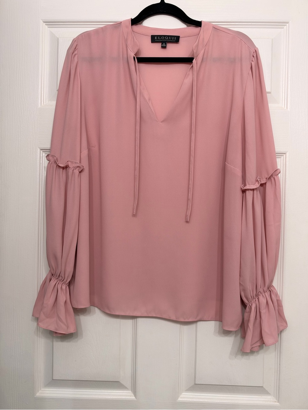 ELOQUII Dusty Rose Ruffle Sleeve Tie Neck Blouse Size 16